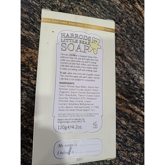Harrods Fine Soaps Luxury Honey BEAR Soap 4.2 oz Triple Milled Fresh Cotton - Picture 5 of 7